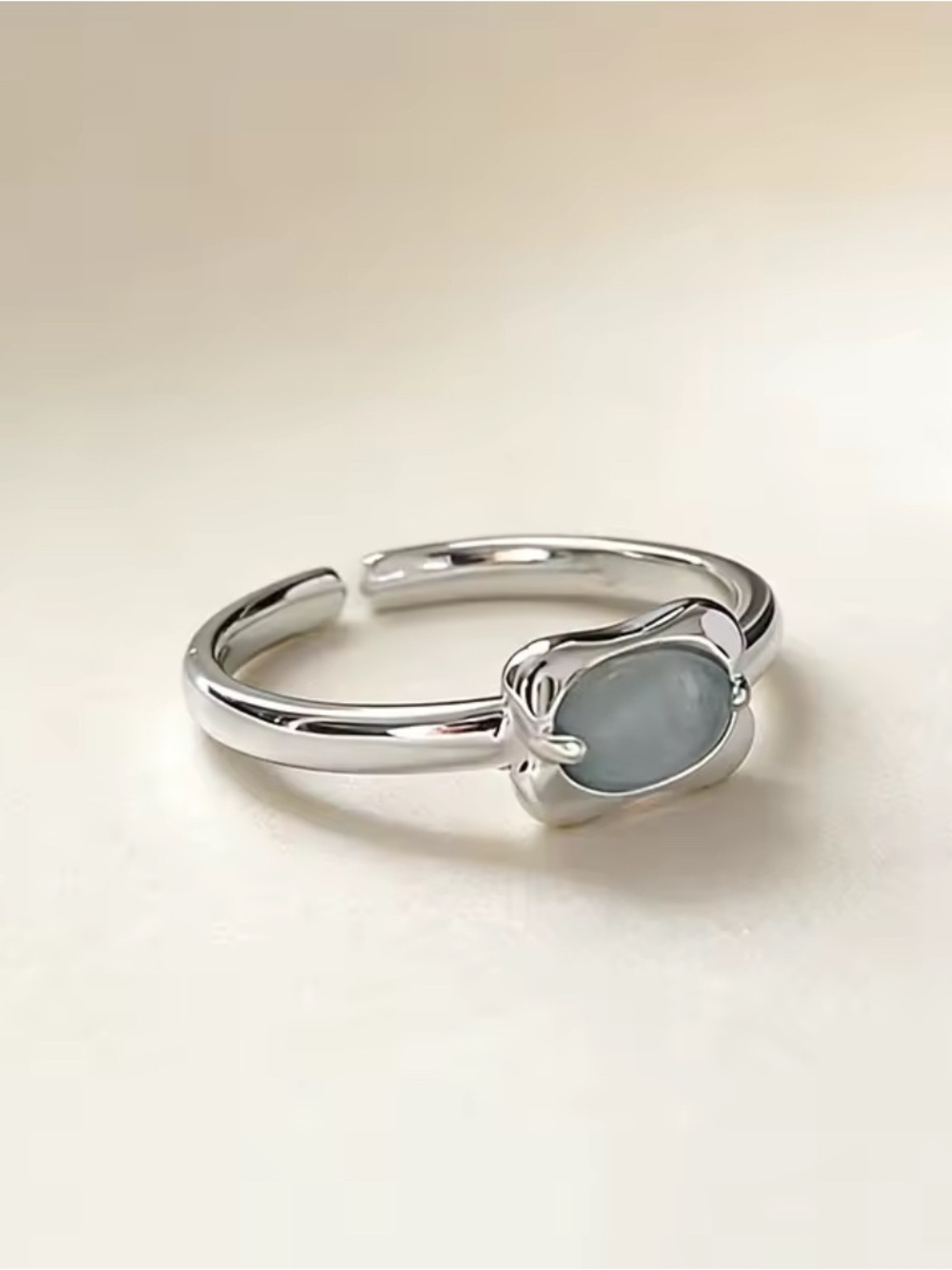 925 Sterling Silver Silver Open Band Minimalist Ring with Light Blue Gemstone